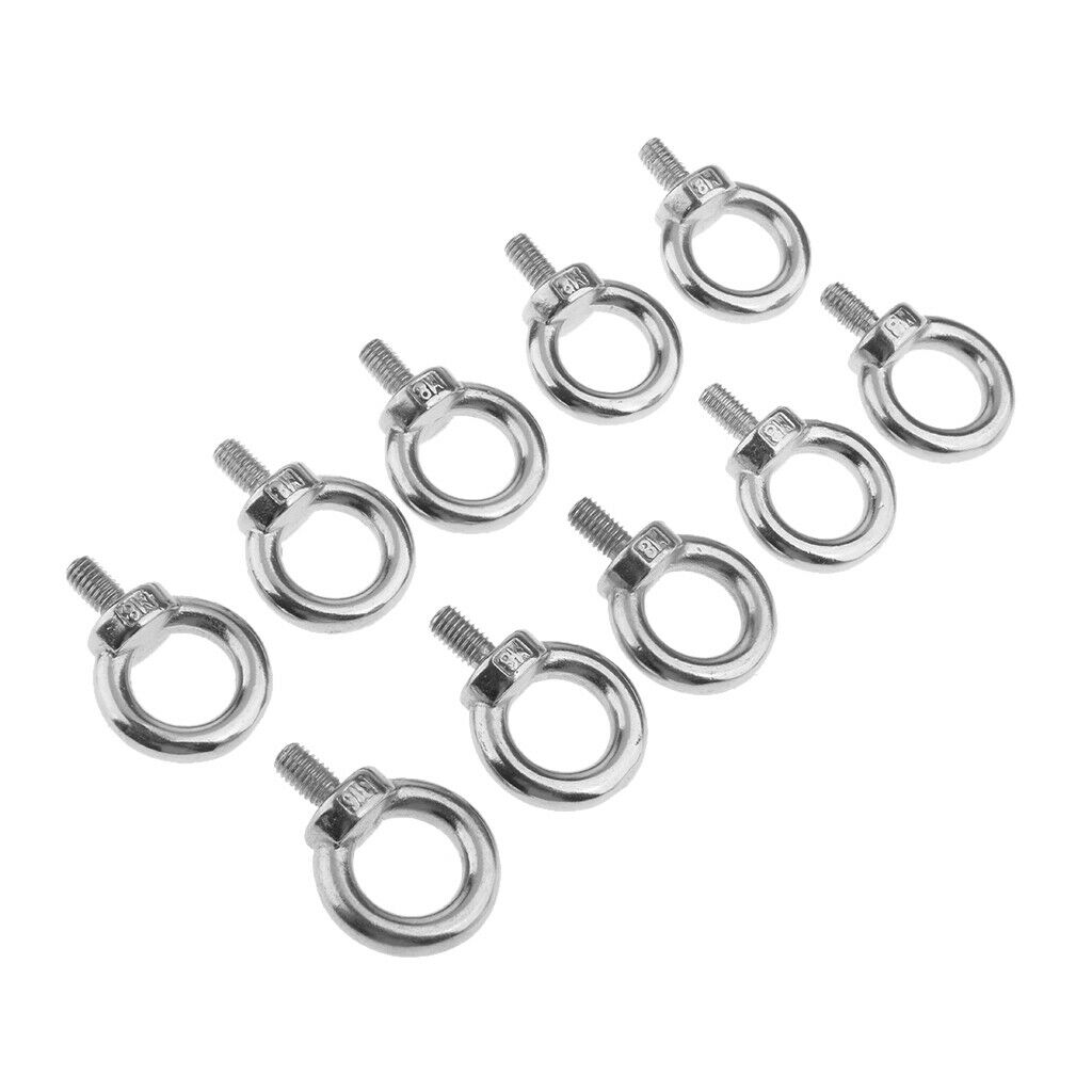 10pcs M8 Eye Bolt 316 Stainless Steel Shade Sail Boat Roof Rack Nut 8mm