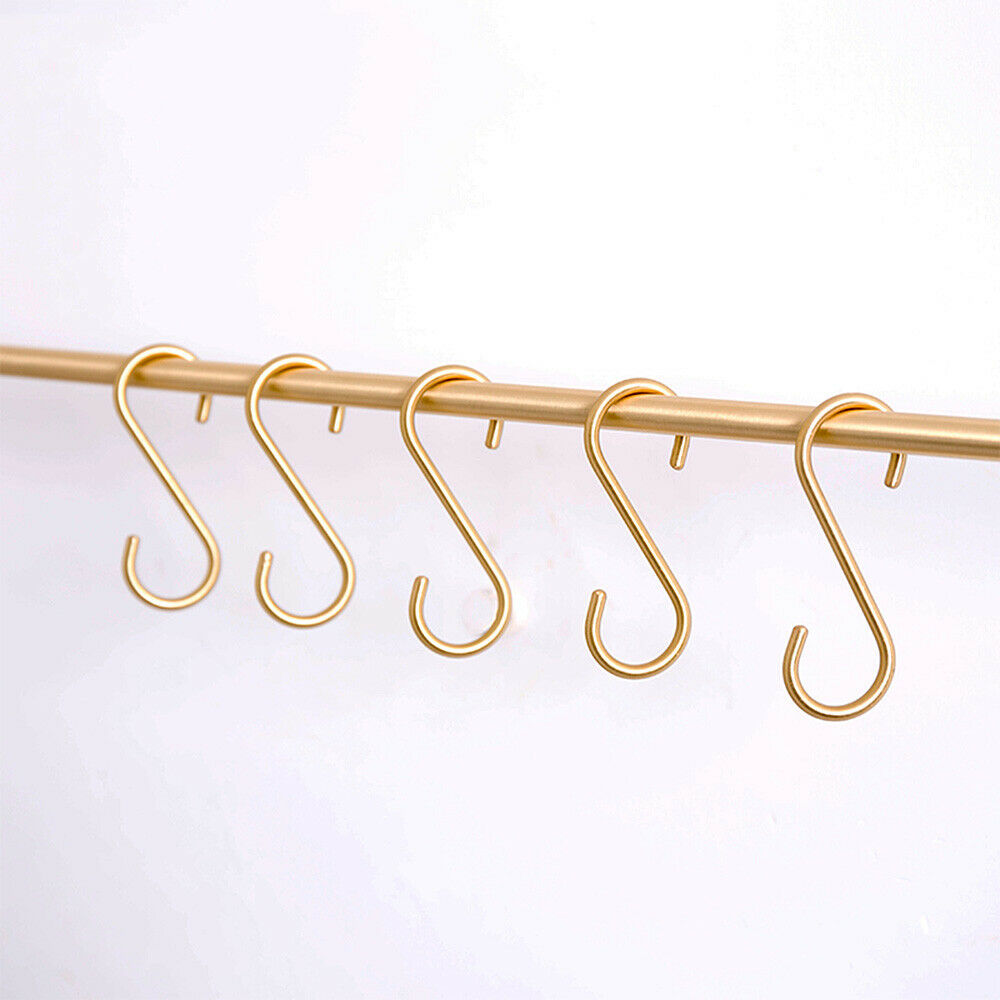 5PCS Brass S Hooks Hanger Kitchen Bathroom Holder Utensil Clothing Hanging Home