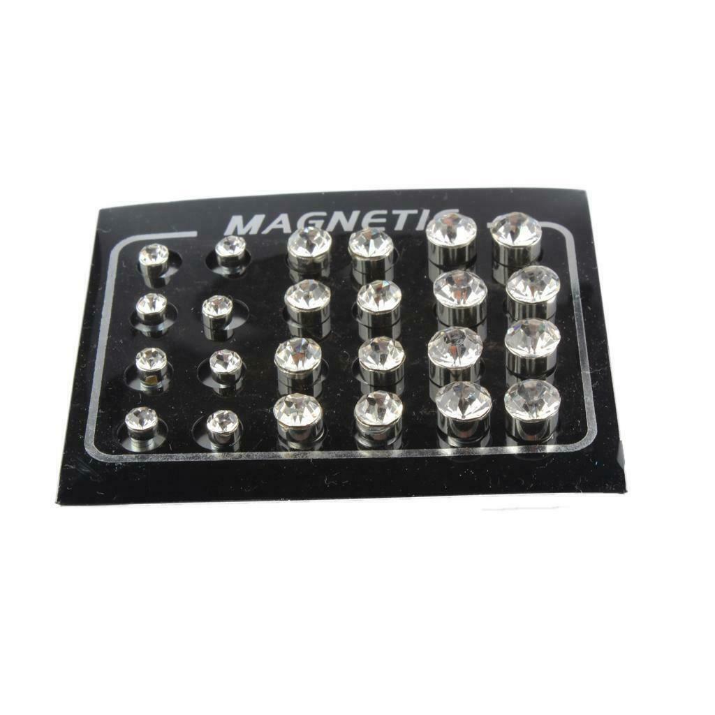 12 Pairs Cool Crystal Ear Studs Magnetic Earrings No Pierced Jewelry 4/6/7mm