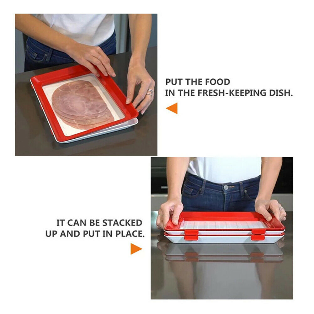 2pcs Stackable Food Preservation Tray Vacuum Seal Food Storage Container @