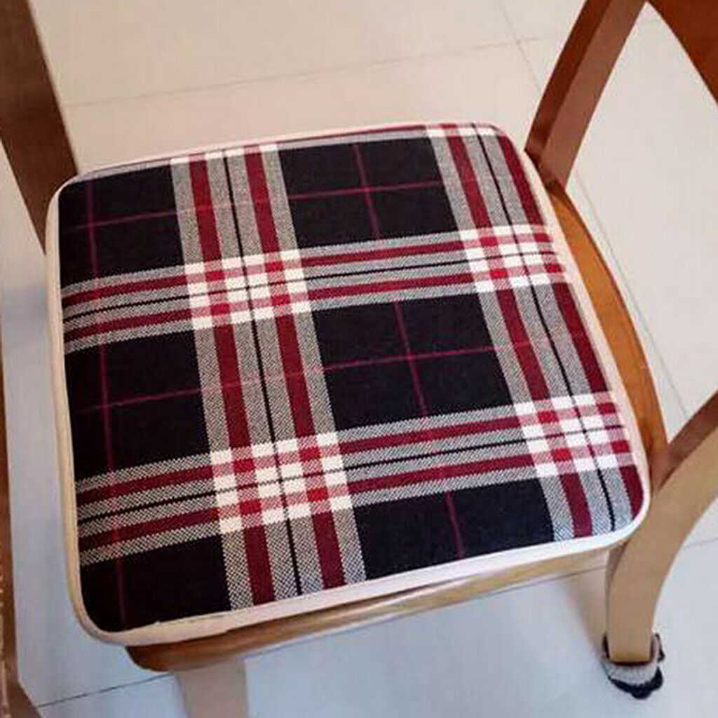 2 Pack Non Slip Square Premium Comfort Cotton Chair Pads Cushions - Grid Pattern