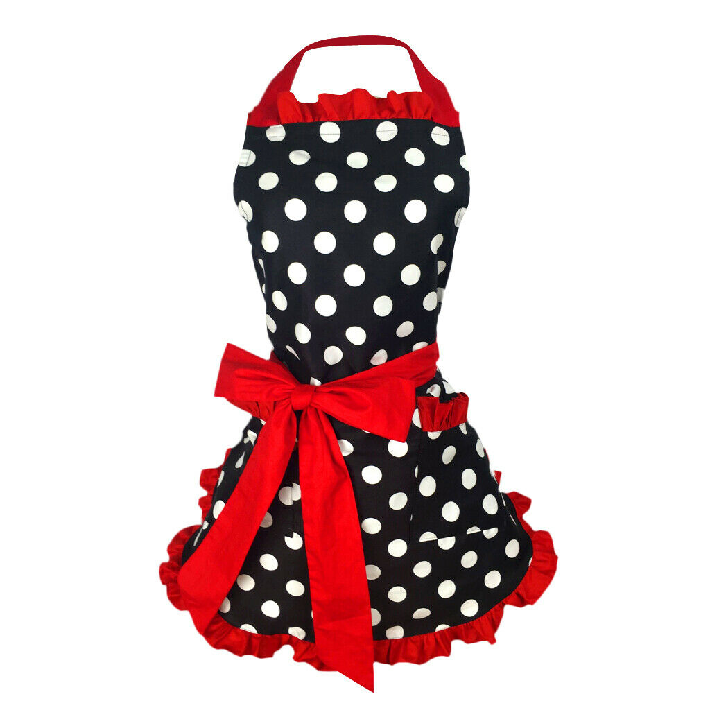 Cotton Kitchen Apron Maid Dots Apron Women Apron Bowknot Decor Bowknot Red