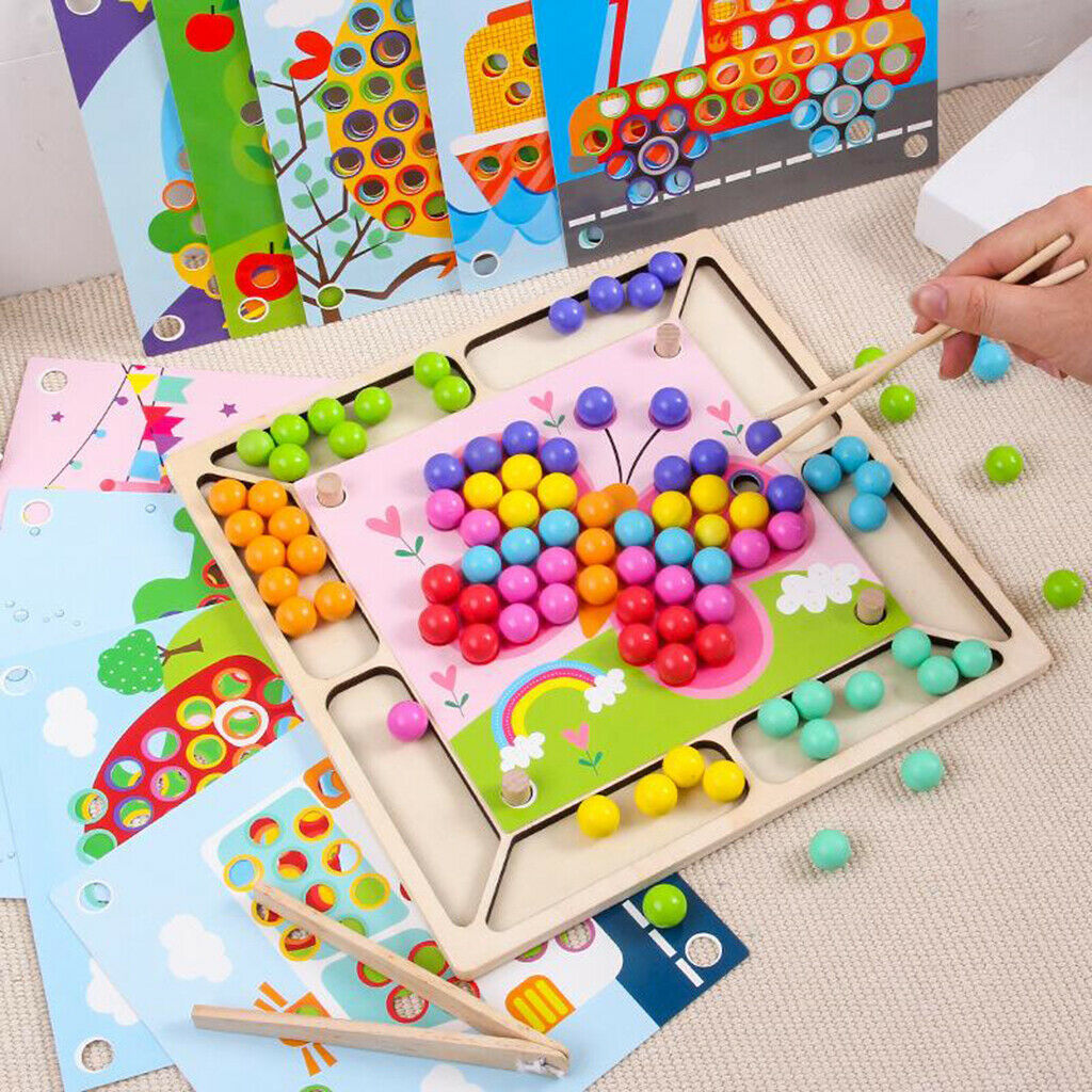 Wooden Board Beads Game, Rainbow Clip Beads Puzzle, Early Educational Toys 30cm