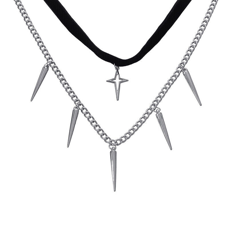 Fashion Punk Double-layer Cone Pendant Necklace Choker Jewelry Accessori.l8