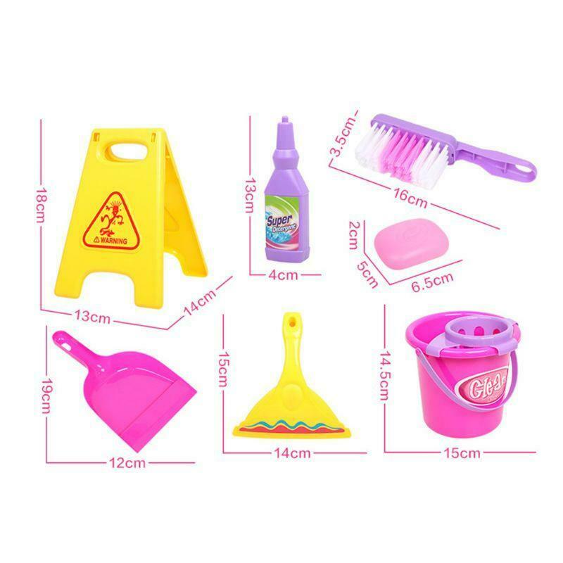 Cleaning Play Set Kids Role Play 6 Piece  Broom Mop Bucket Dustpan