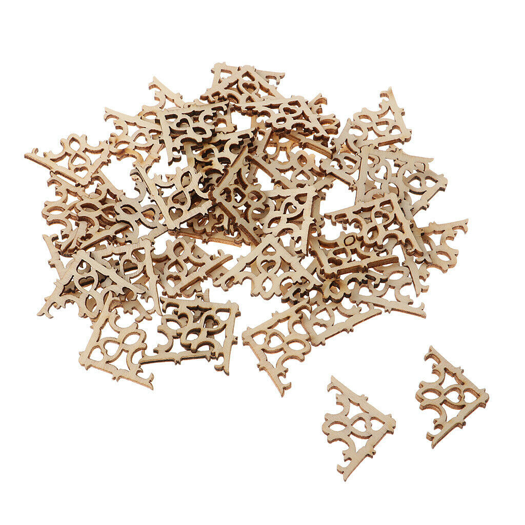 100pcs Hollow Wooden Flower Embellishments Craft Unfinished Wood Chips Craft