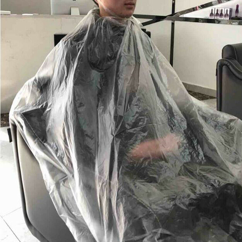 200Pcs Disposable Plastic Hair Cutting Cape Barber Clear Gown Wrap S/L
