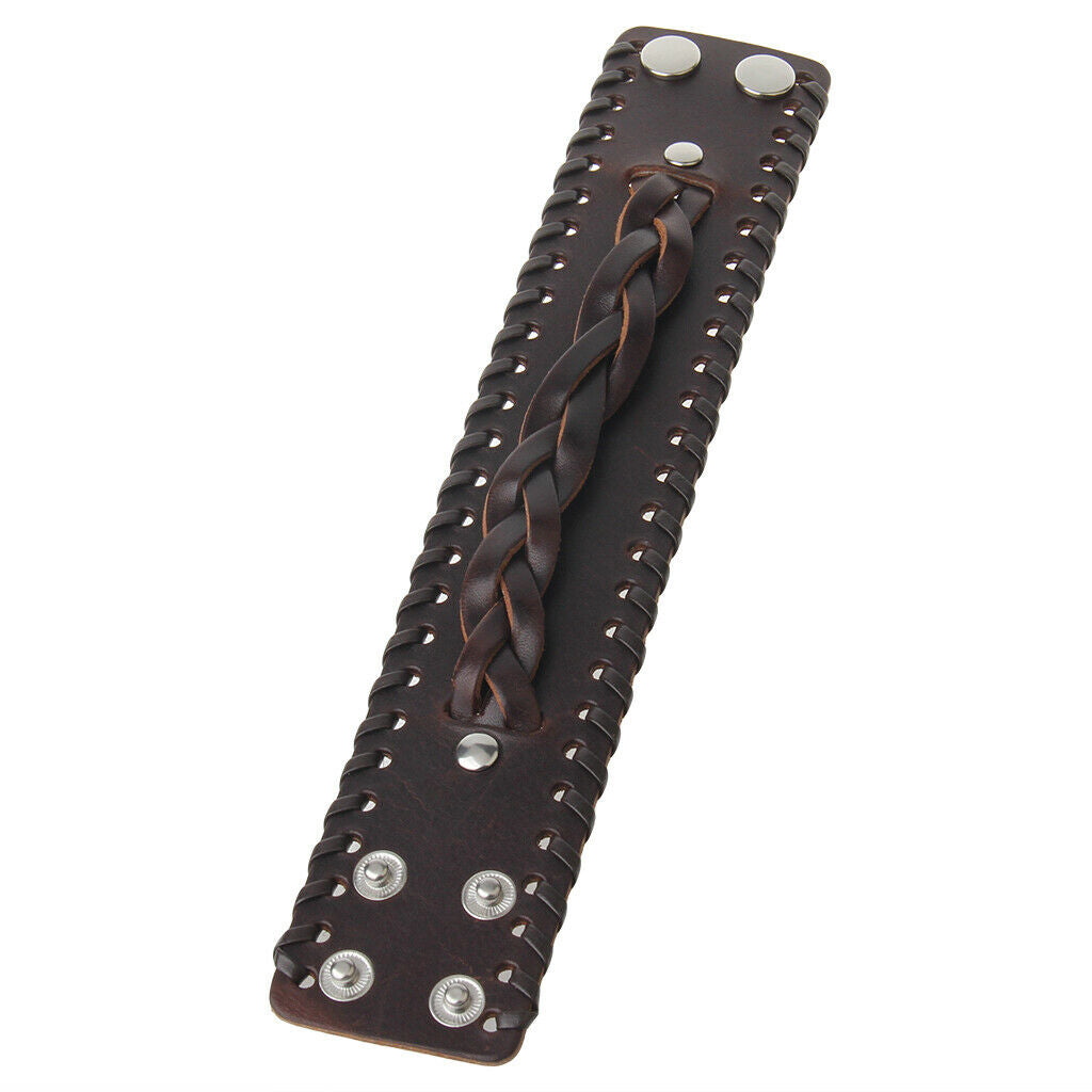 Mens Womens Wide Leather Belt Bracelet Cuff Wristband Steampunk Bangle Brown