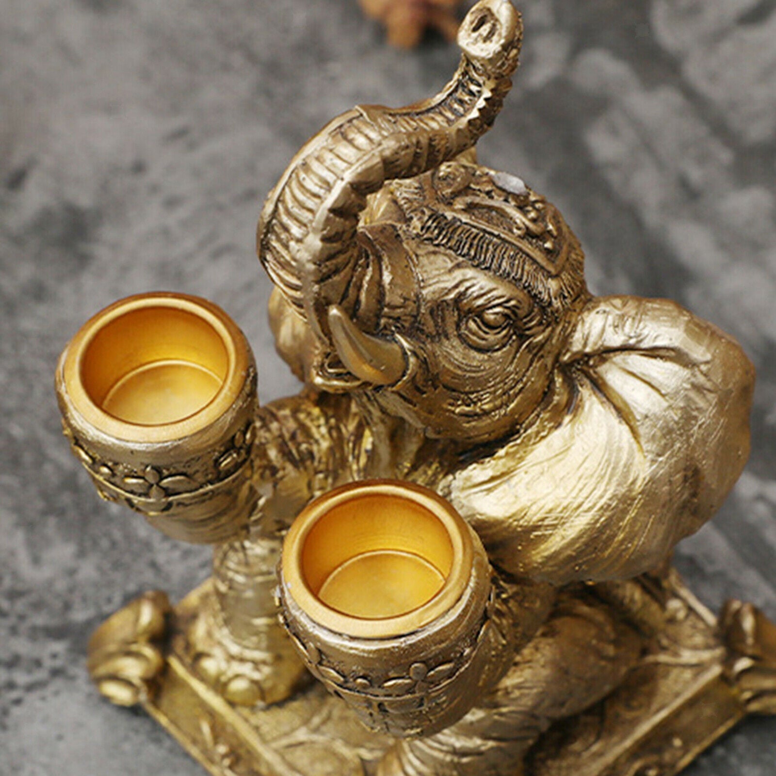 Elephant Shape Double Slot Taper Candle Holders Candlestick Home Ornament