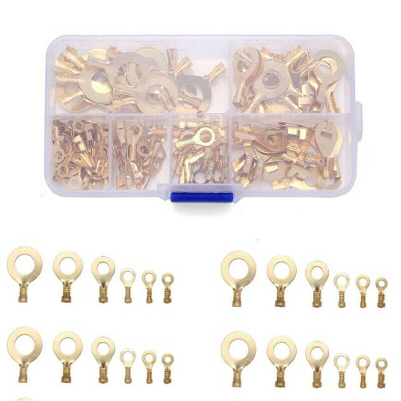 150Pcs Insulated Brass Ring Crimp Terminals Wire Connectors Electrical Kit w/Box