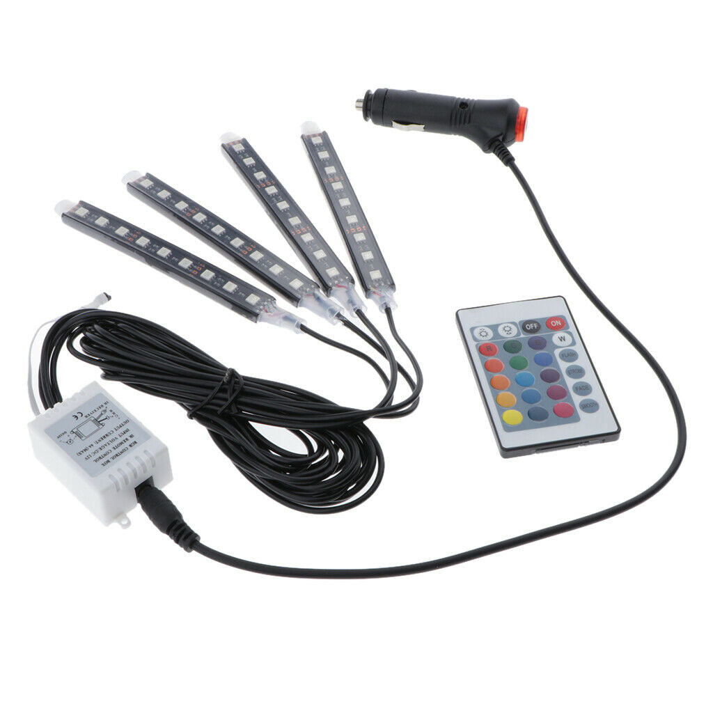 4 Piece 9 LED Car Auto Strip Light Decorative Lamps Interior 7 Light