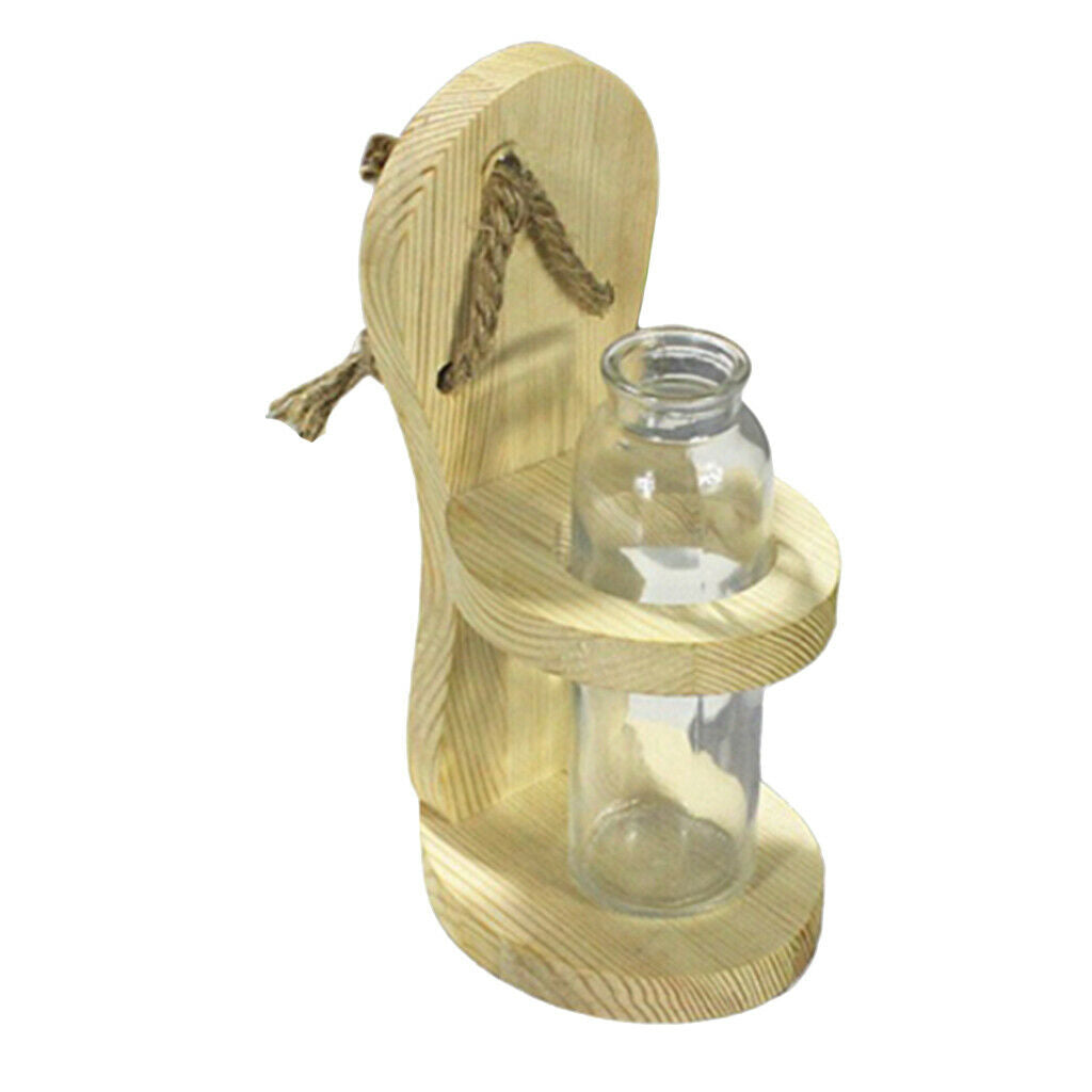 Hydroponic Plants Glass Flower Vase Hanging Planter w/ Wooden Container Home