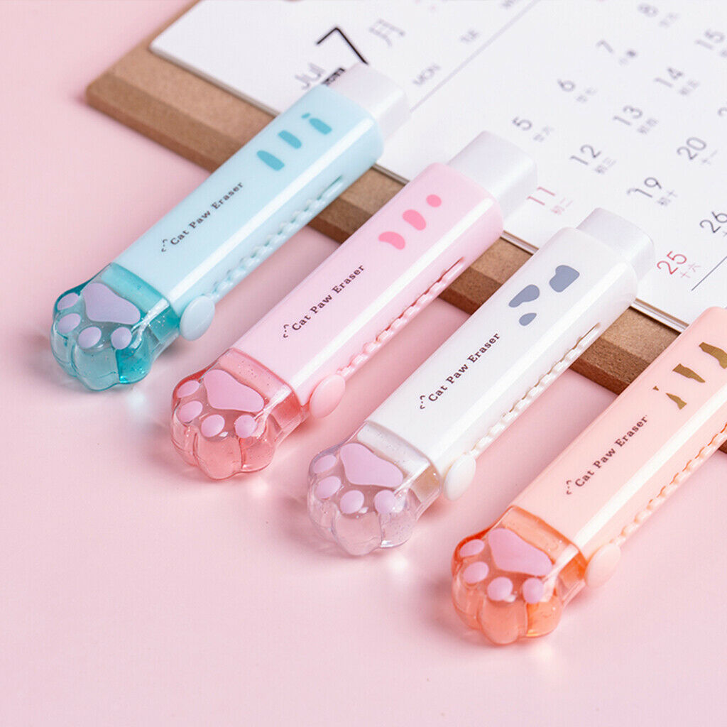 4x Cat Claw Pencil Erasers Colored Push-pull Eraser Painting Drawing Eraser