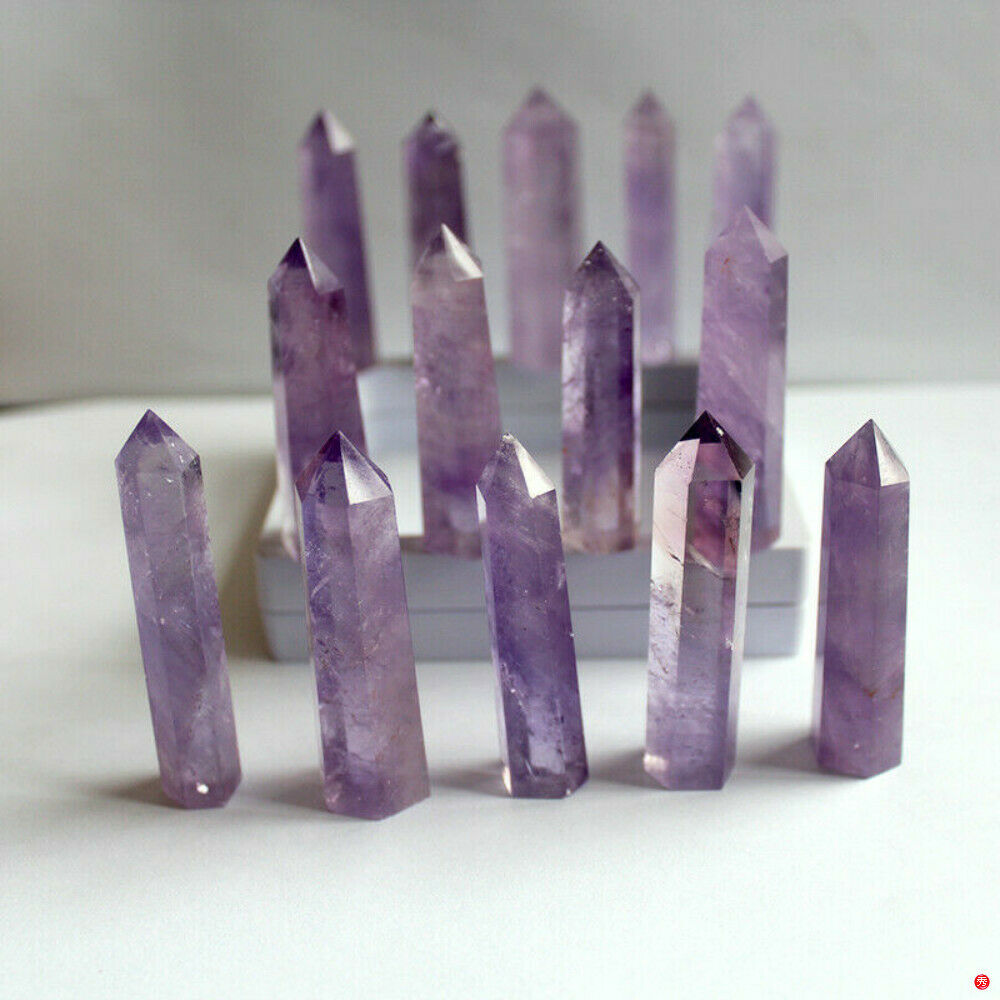 Natural Amethyst Fluorite Quartz Crystal Point Purple Healing Wand 40-50cm