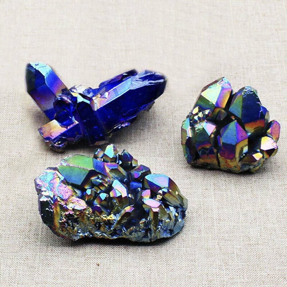 UK Natural Crystal Quartz Aura Amethyst Rainbow Titanium Specimen Cluster Stone