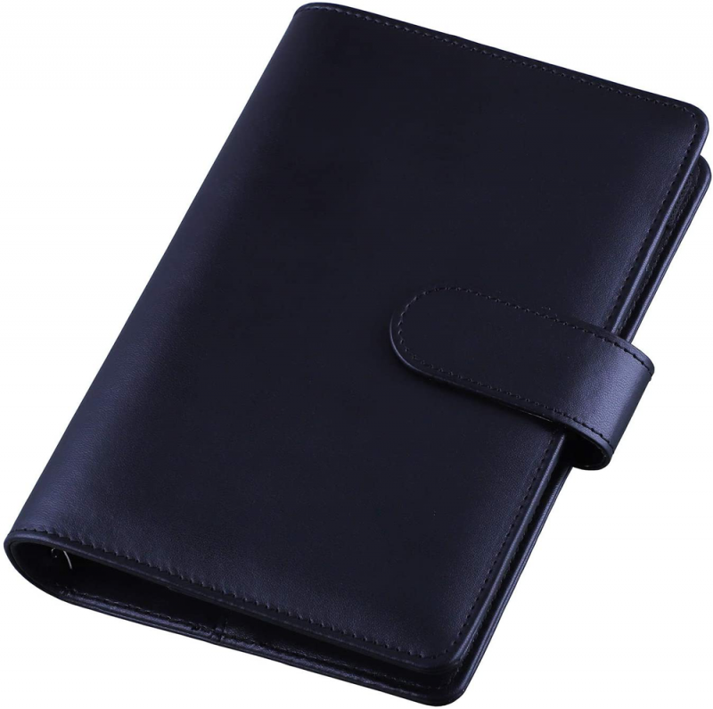 Suitable for A6 Filled Paper-Black A6 Pu Leather Notebook Binder 6 Ring Binder