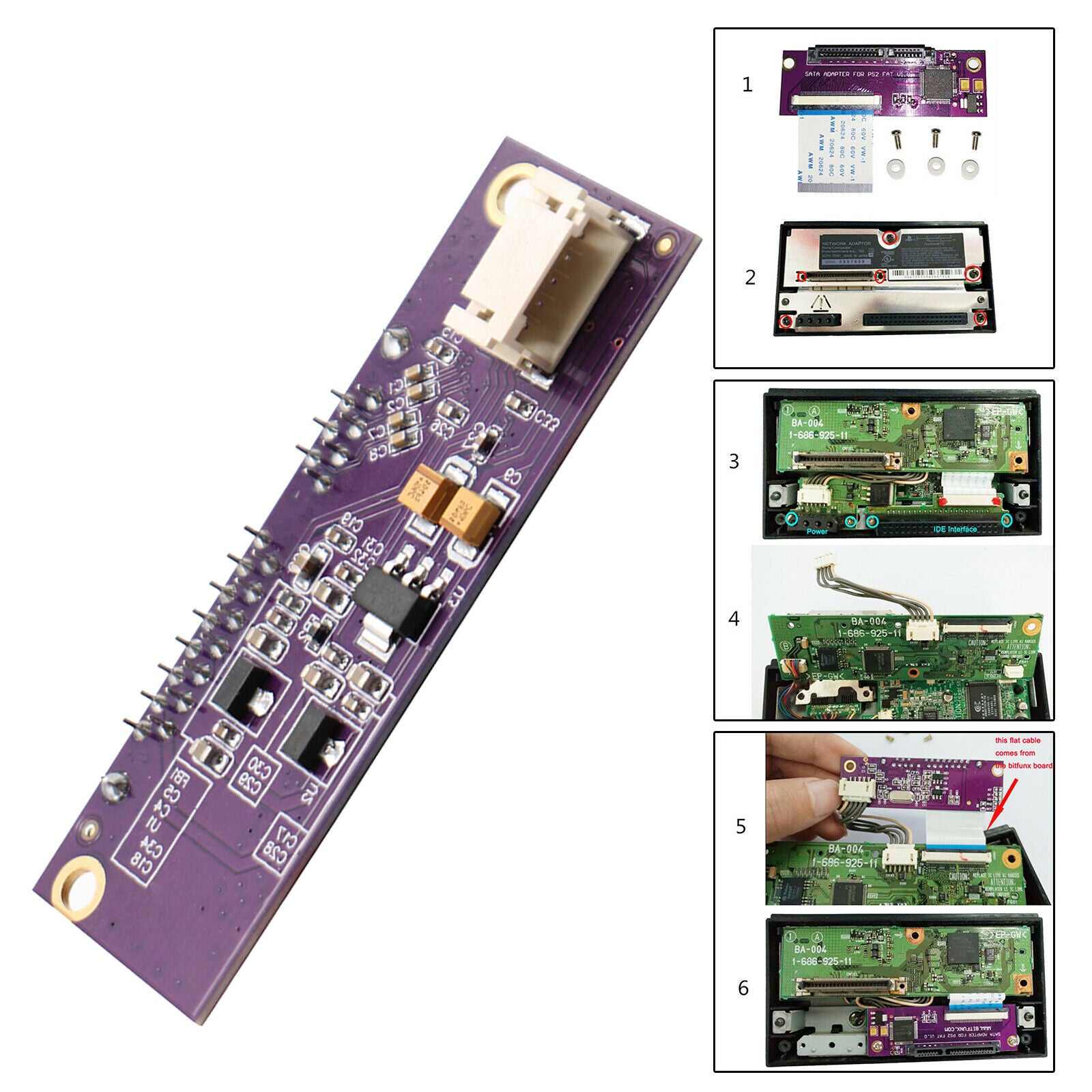 IDE to SATA Adapter PCB Hard Drive Adaptor Board Replaces for PS2 Gaming