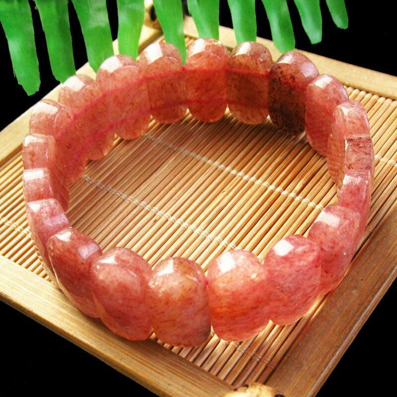53g Faceted Natural Strawberry Quartz Oval Stretchy Bracelet 7.5 inch 46SL