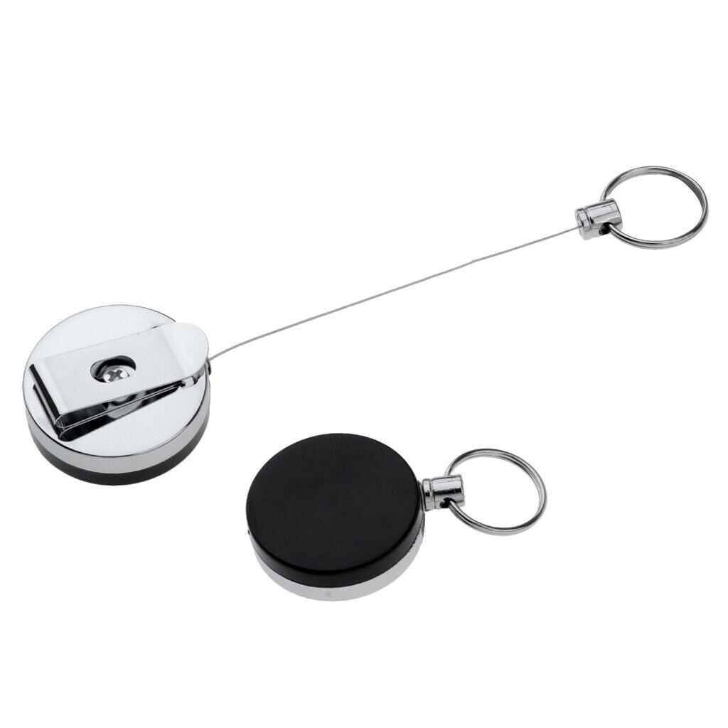 2pcs Retractable Keychain Reel Badge Holder Steel Ring with
