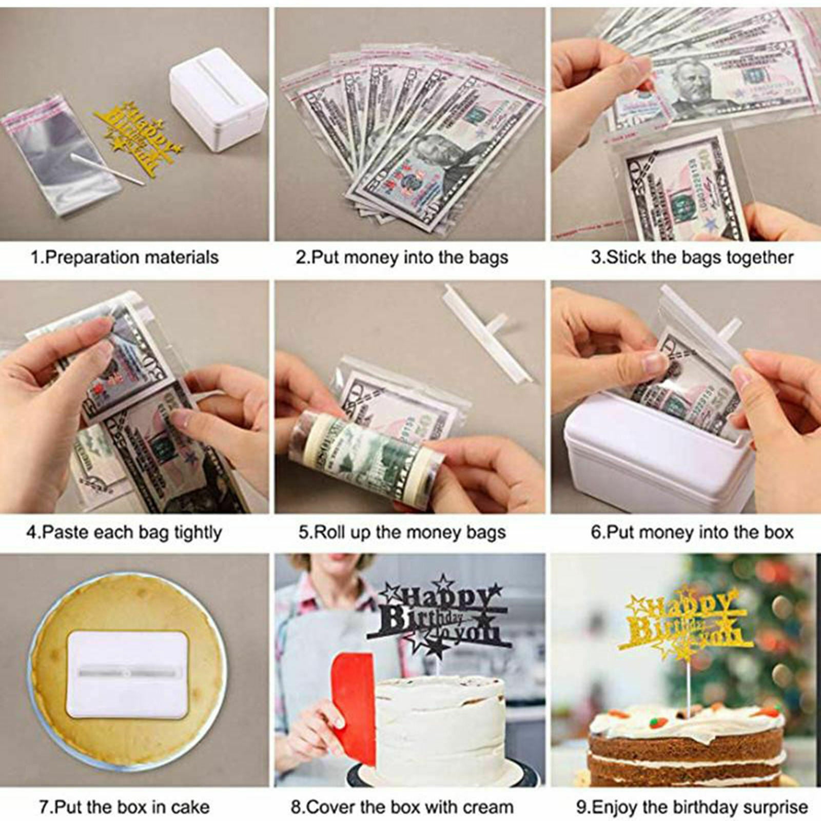 Money Cake Money Pull Out Kit includes Special box, 1 Plastic roll (20 connected