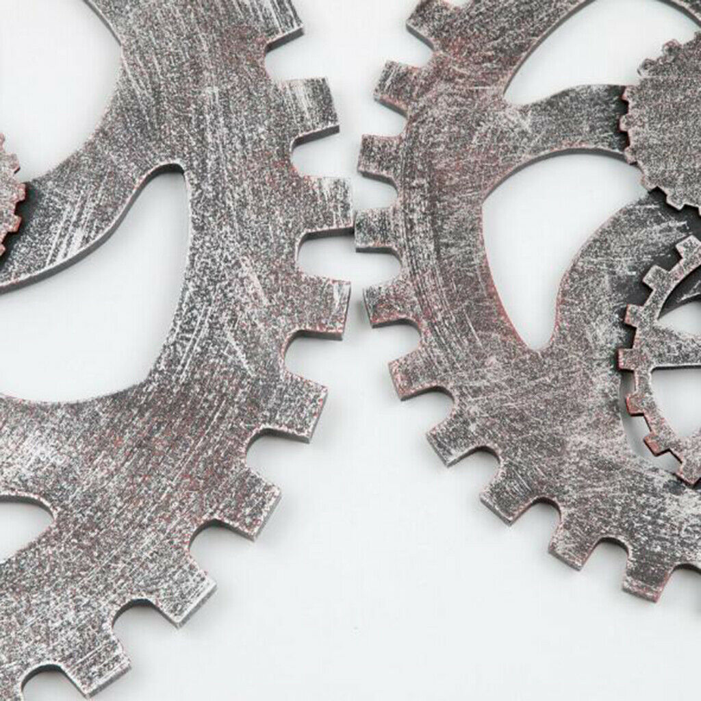 2 Pcs Industrial Style Wooden Machine Gear Wall Decor Background for Cafe Shop