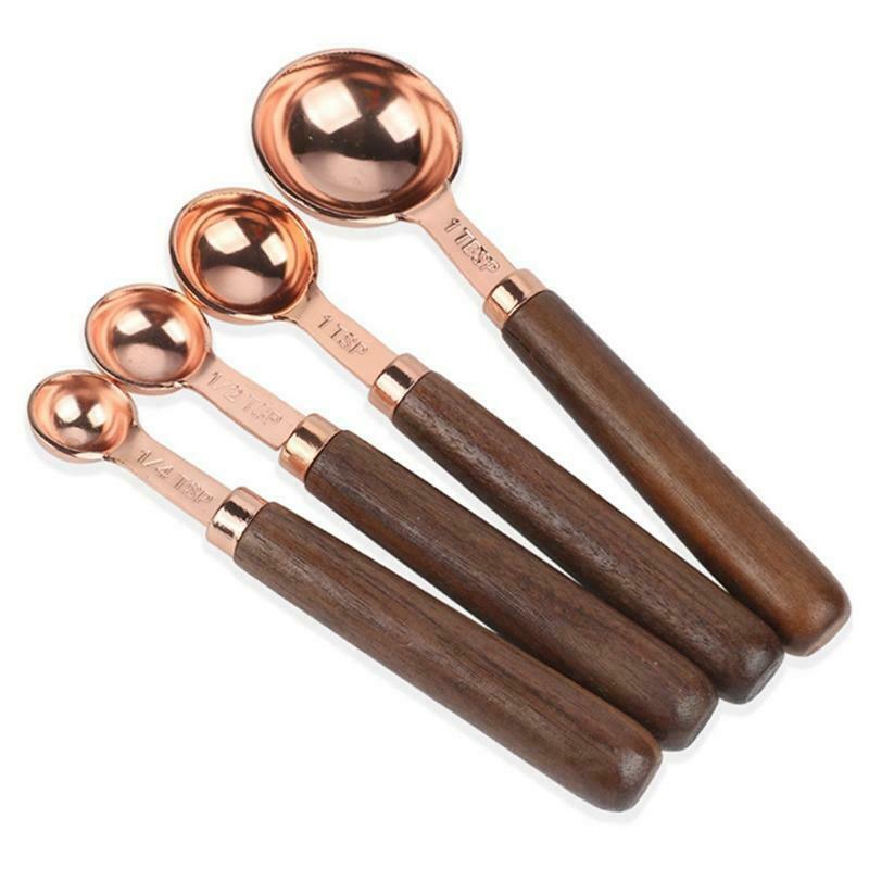 4 Pcs Multi-size Kitchen Measuring Spoon Durable Practical Wooden Handle Baking