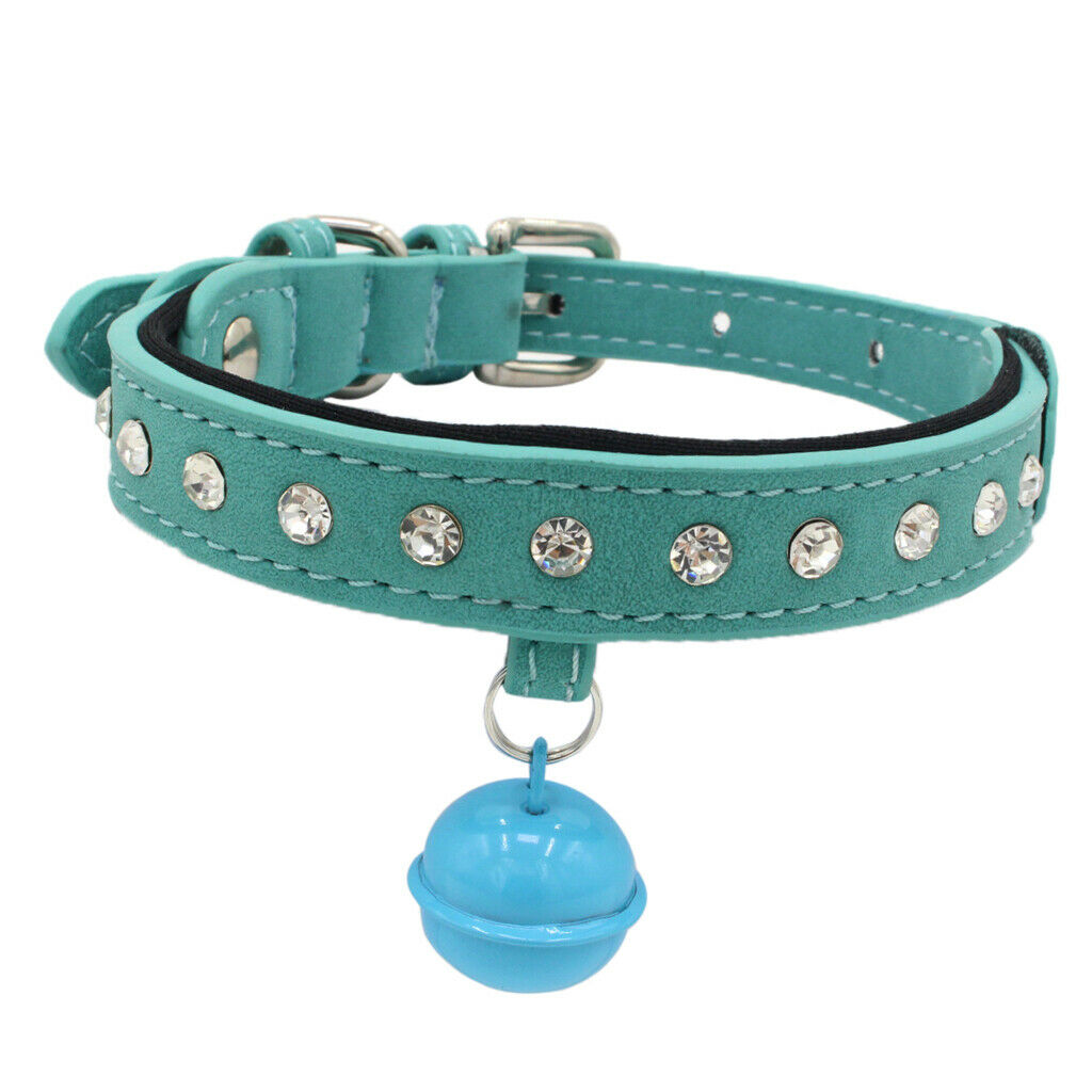 Cat Small Dog Rhinestone Diamond Collar Pet Collars PU Leather Blue S