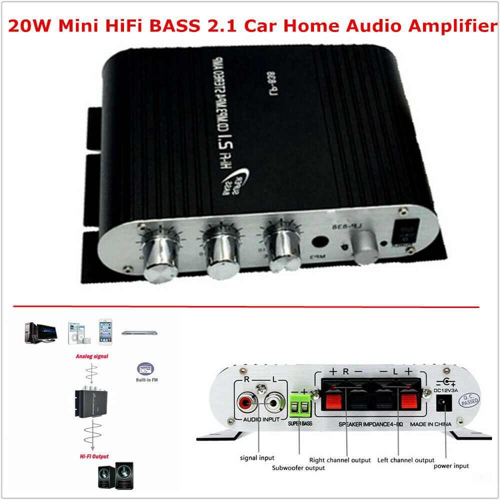 Lepy LP-838 20W Mini HiFi BASS 2.1 Car Home Audio Amplifier Mobile PC Player 12V