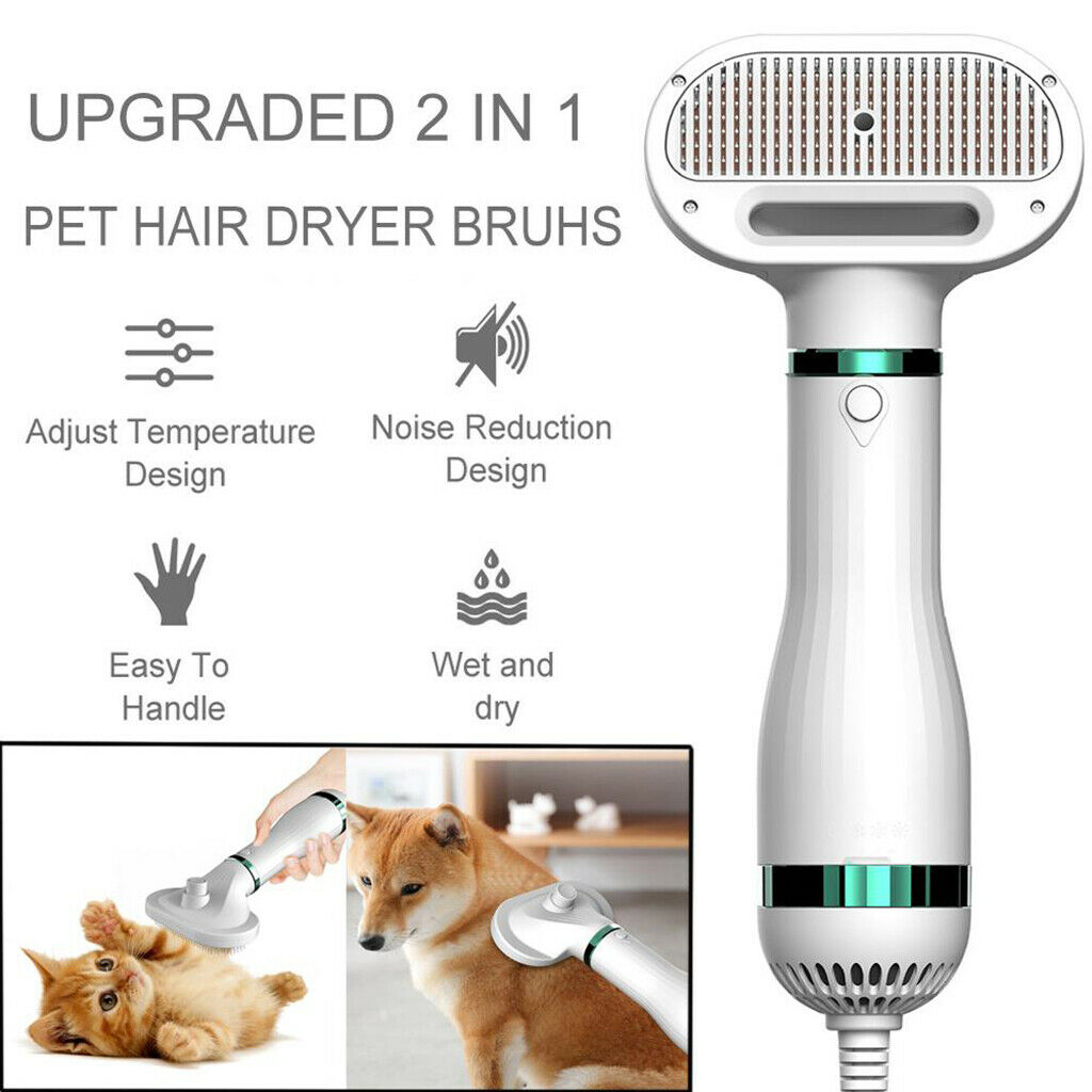3-Wind Pet Hair Dryer 2 In 1 Pet Grooming Brush Dog Cat Keep Soft Neat UK Plug