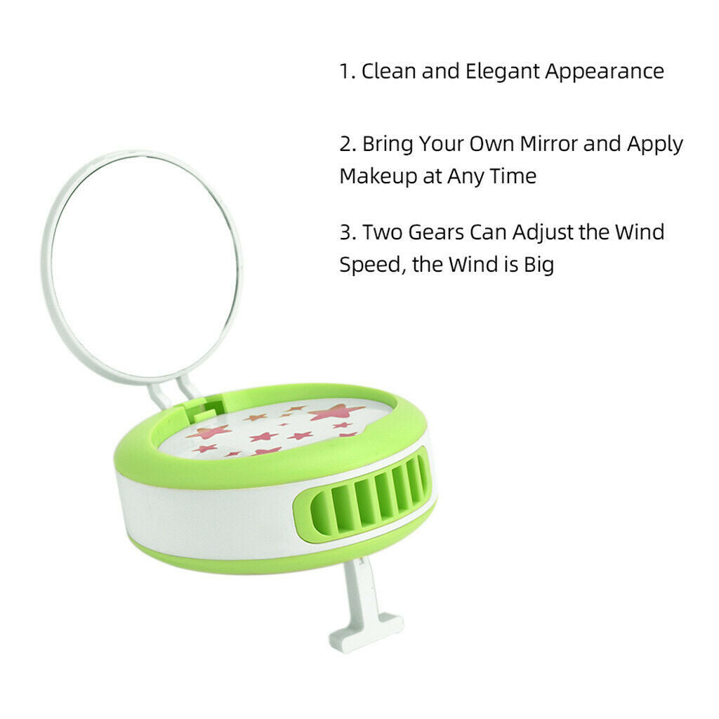 Mini Eyelashes Dryer Electric Air Conditioning Fan Nail Blower w/ Mirror Green