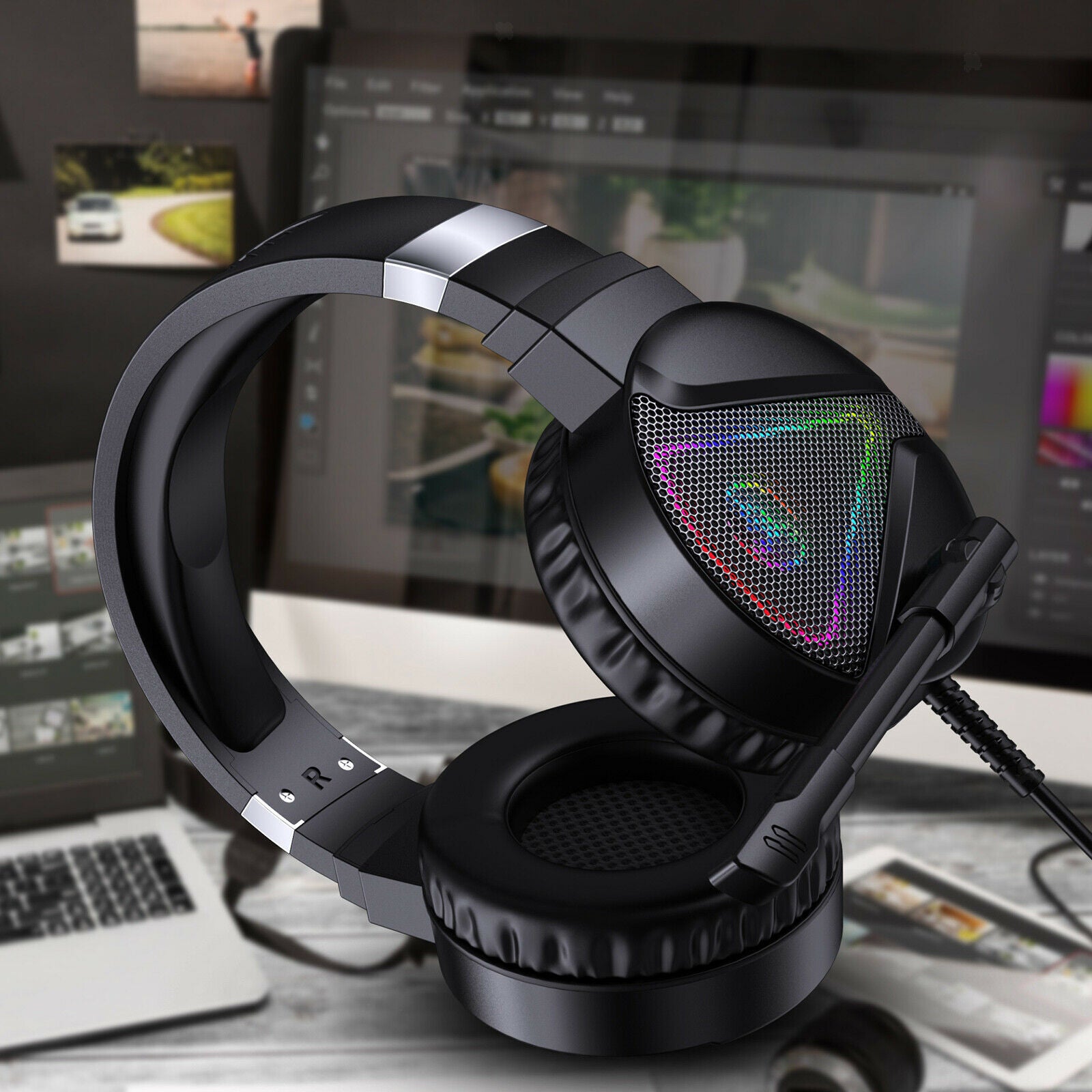 F16 3.5mm Gaming Headsets RGB LED Headphones With Microphone Noise Canceling