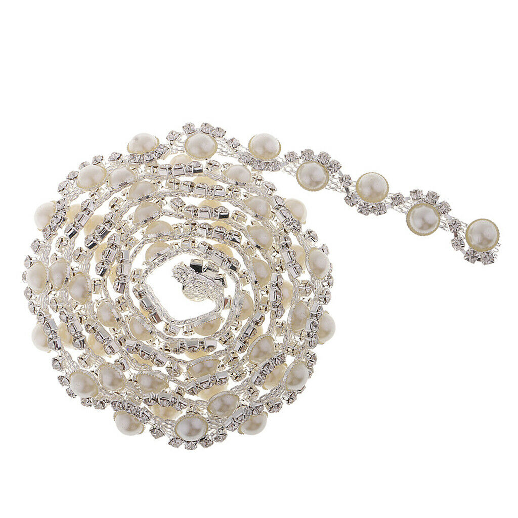 Sewing Trimmings Chain Pearls Rhinestones 1 Meter for Dress Decor