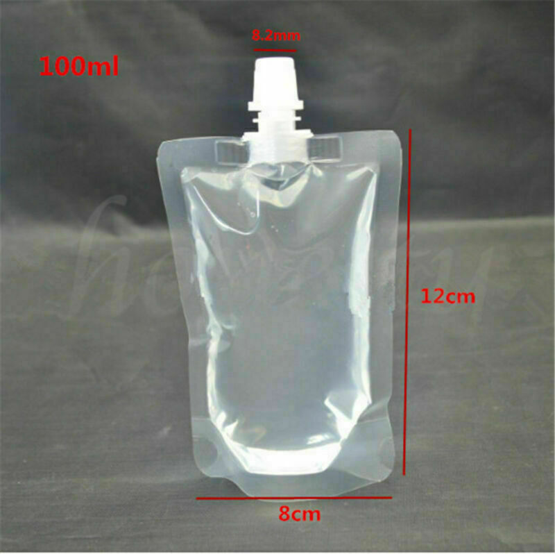 25pcs 100ML Clear Spout Bags Stand Up Bag Liquid Bag Flask Pouch With Cap