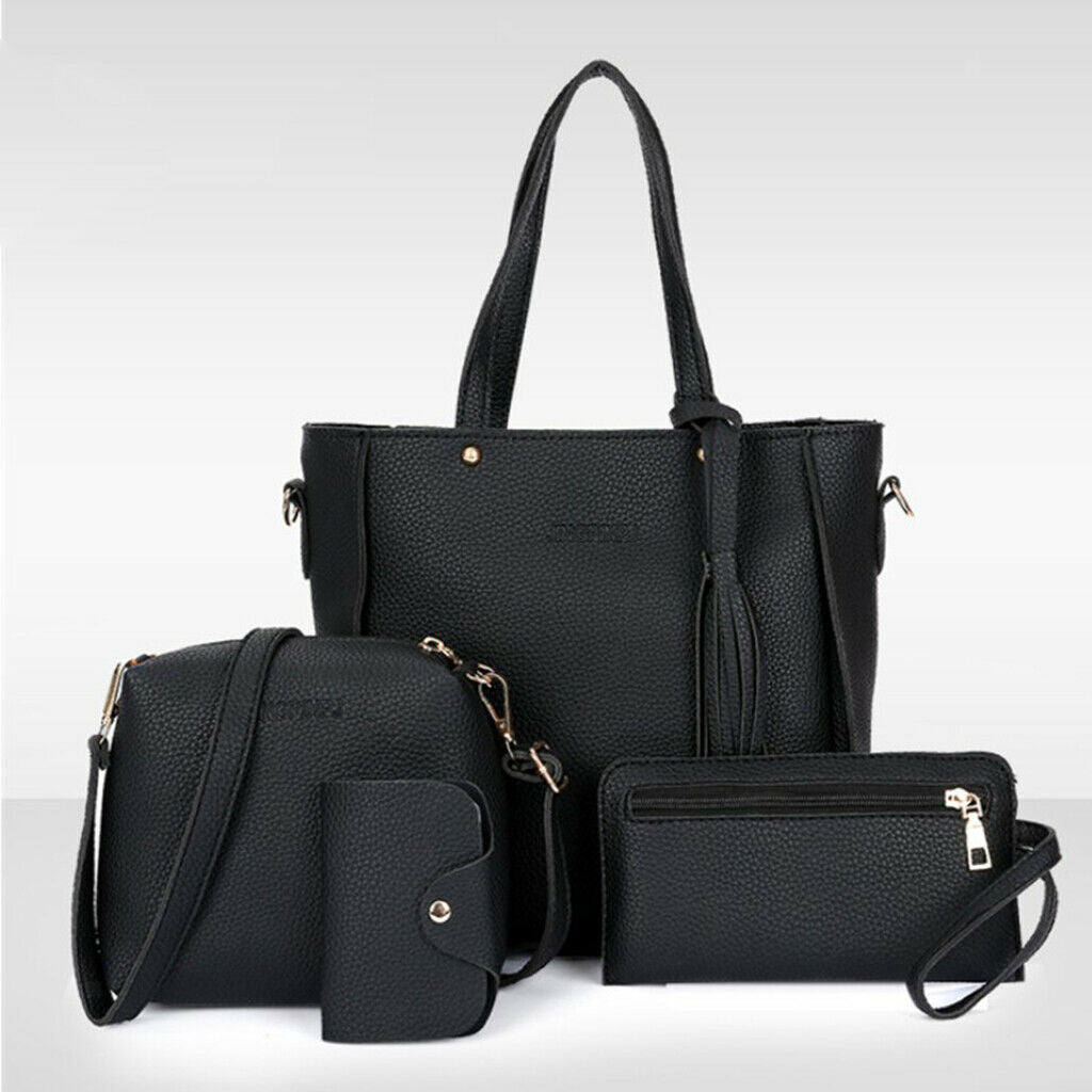 3x Four Pack Pu Leather Handbag Cross Body Shoulder Shopping Bag Purse