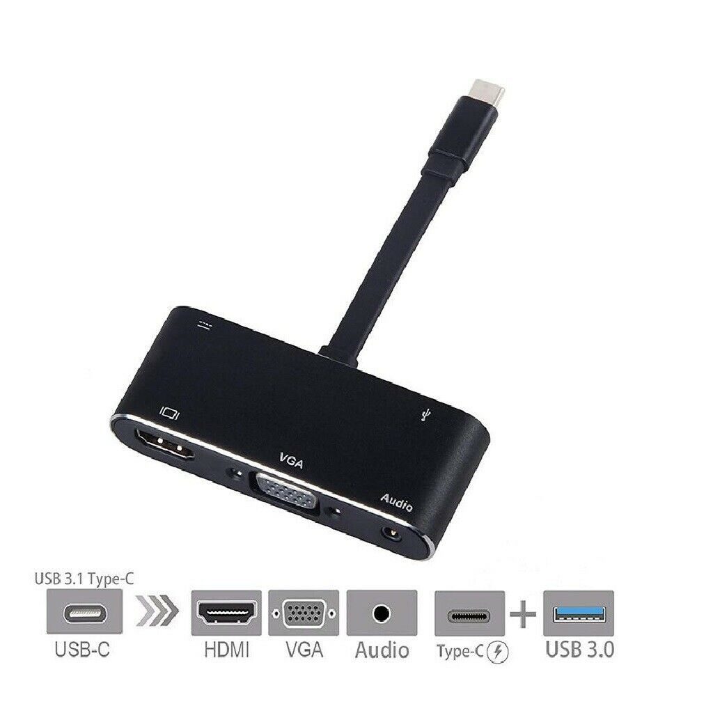 Multi-function USB Type-C to HDMI VGA 3.5mm Audio USB 3.0 Hub Adapter for Laptop