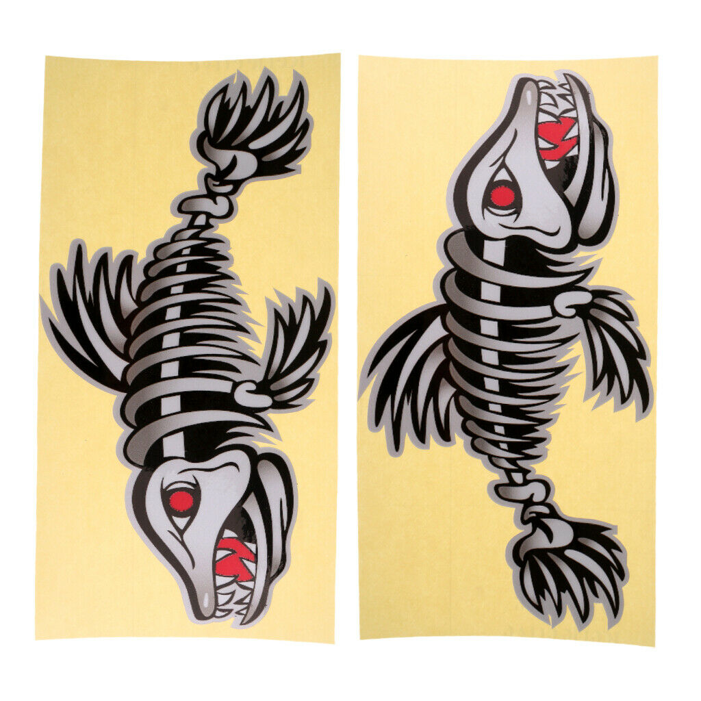 4x Funny Kayak Boat Decals - Waterproof Shark Teeth Mouth Fish Bone Stickers
