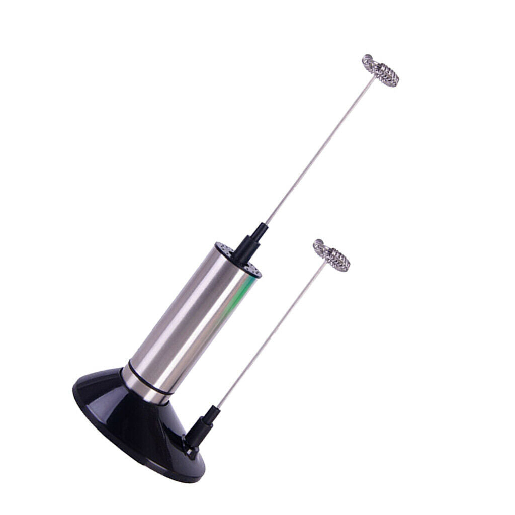 Two Spring Whisk Electric Milk Frother Mixer Hand Milk Foamer with Stand