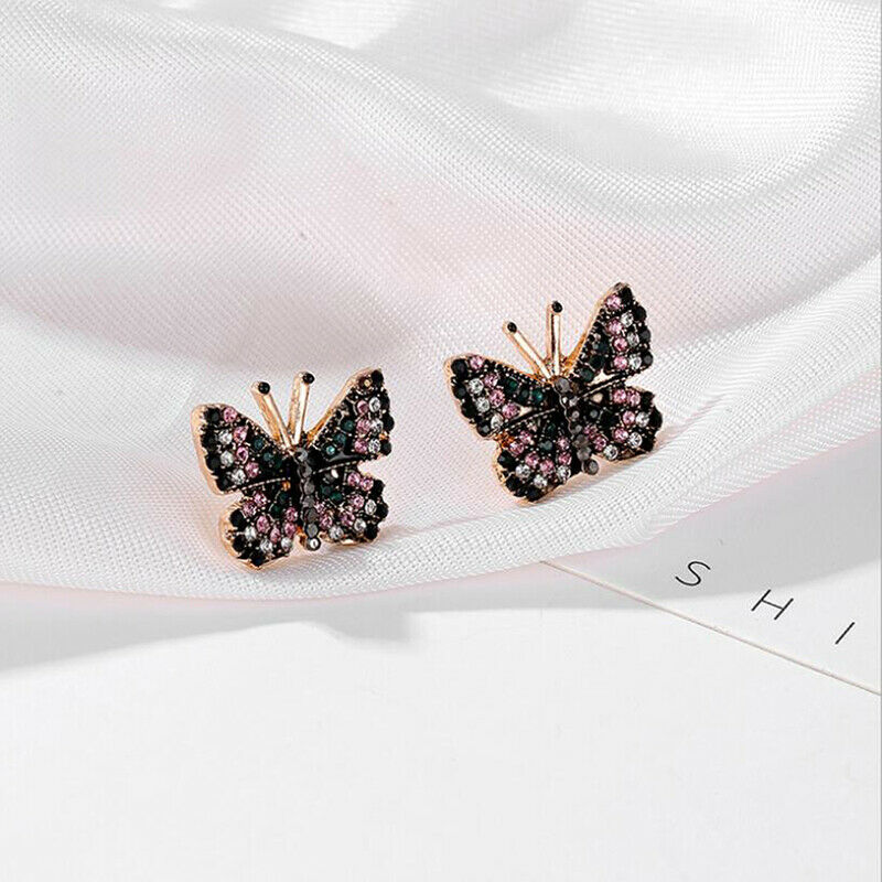 Fashion Rhinestone Crystal Colorful Butterfly Stud Earrings Luxury Women .l8