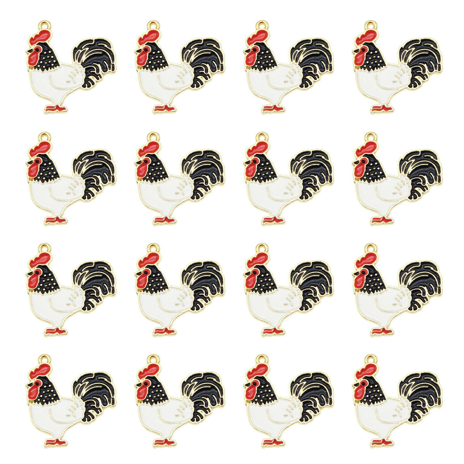 8PC Enamel 24x22mm Colorful Chicken Rooster Pendant Charms for Bracelet Necklace