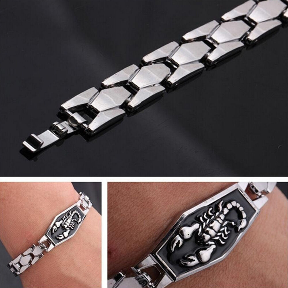 Men Titanium Steel Scorpion Motorcycle Chain Bangle Bracelet Wristban.l8