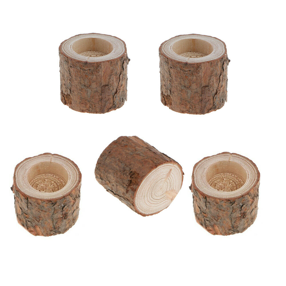 5 Packs Rustic Wooden Candle Holder Wood Candlestick Wedding Pub Ornament