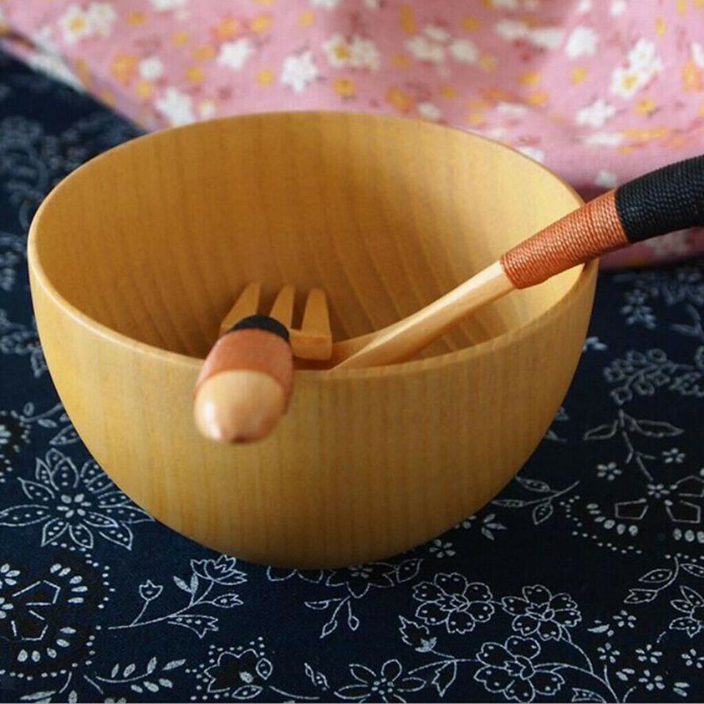 2Pcs Wooden Wood Cereal Soup Bowl Kitchenware for Outdoor Picnic Hiking Camping