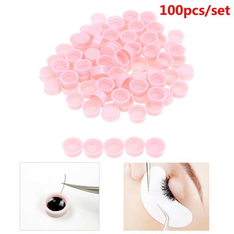 100Pcs Grafting Pink Glue Cup Eyelash Extension Gel Remover Tattoo Containers_DD