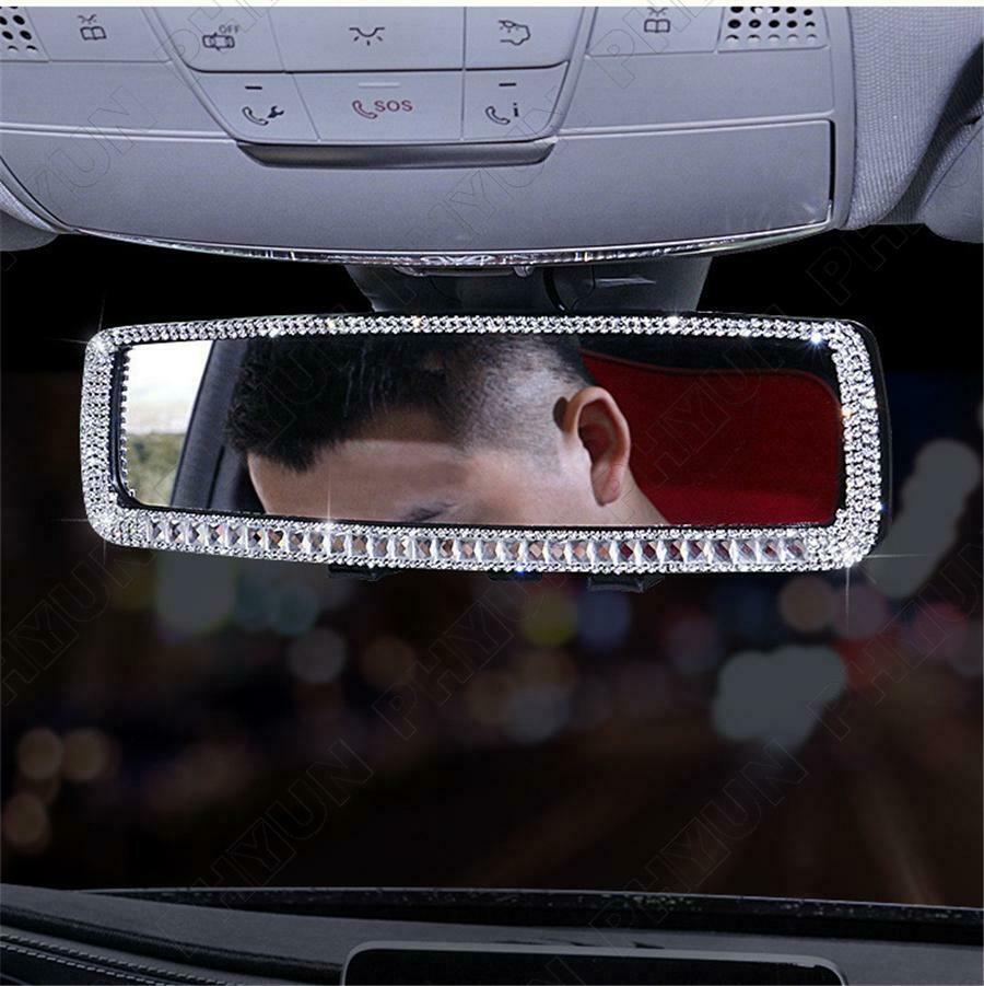 Universal Sedan Car Rearview Mirror Bling Rhinestone Decorative Accessories 1x