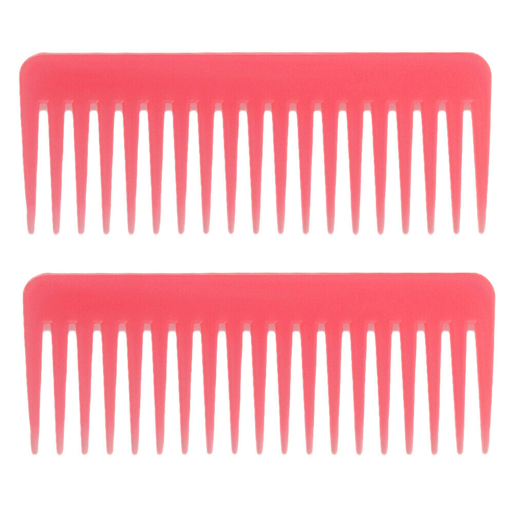 2pcs Wide Tooth Detangler Salon Shampoo Brush Comb for Curly Thick Hair Pink