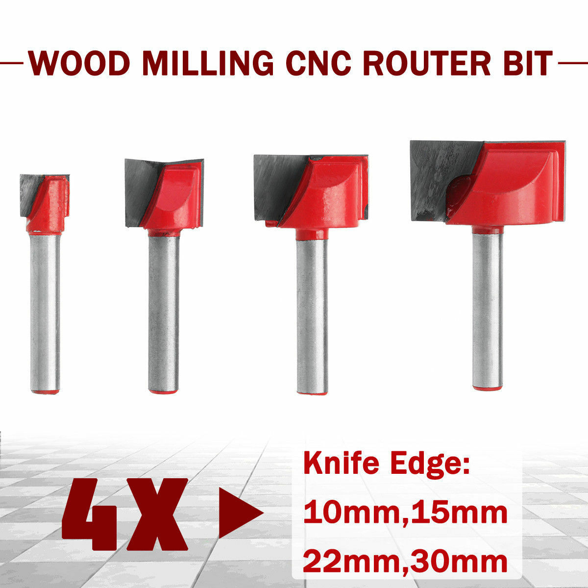 4Pcs 10/15/22/30mm Surface Rabotage Bas Nettoyage Bois Fraisage CNC Fraise S