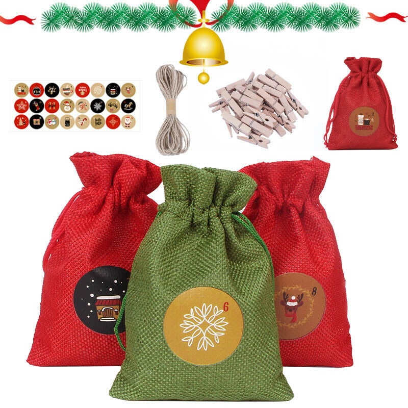 24Pcs/set 10*14CM Christmas Advent Calendar Sack Gift Bags For Christmas Pa TL