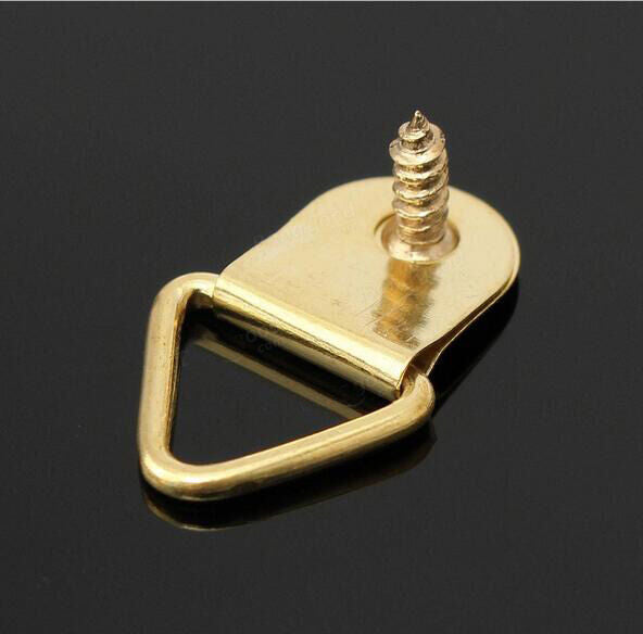 50pc Golden Triangle D-Ring Hanging Picture Frame Hooks Painting Mirror Hangers