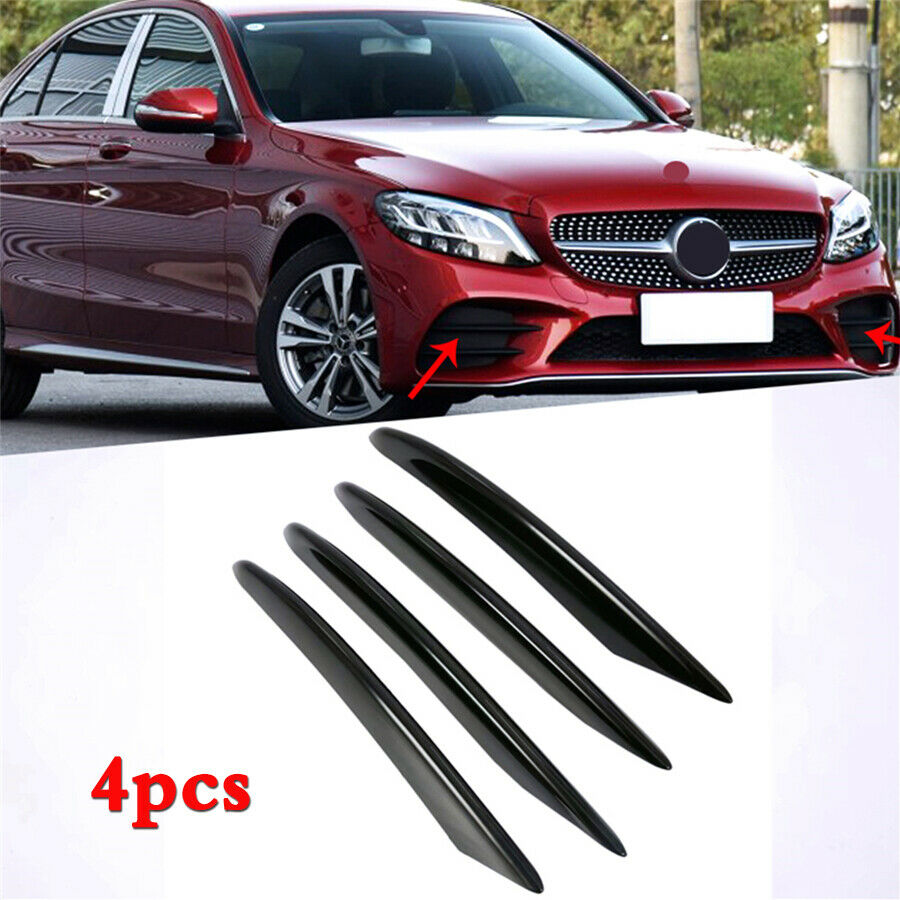 For 2015-2018 Mercedes-Benz C Class Front Fog Light Cover Trim Glossy Black 4x