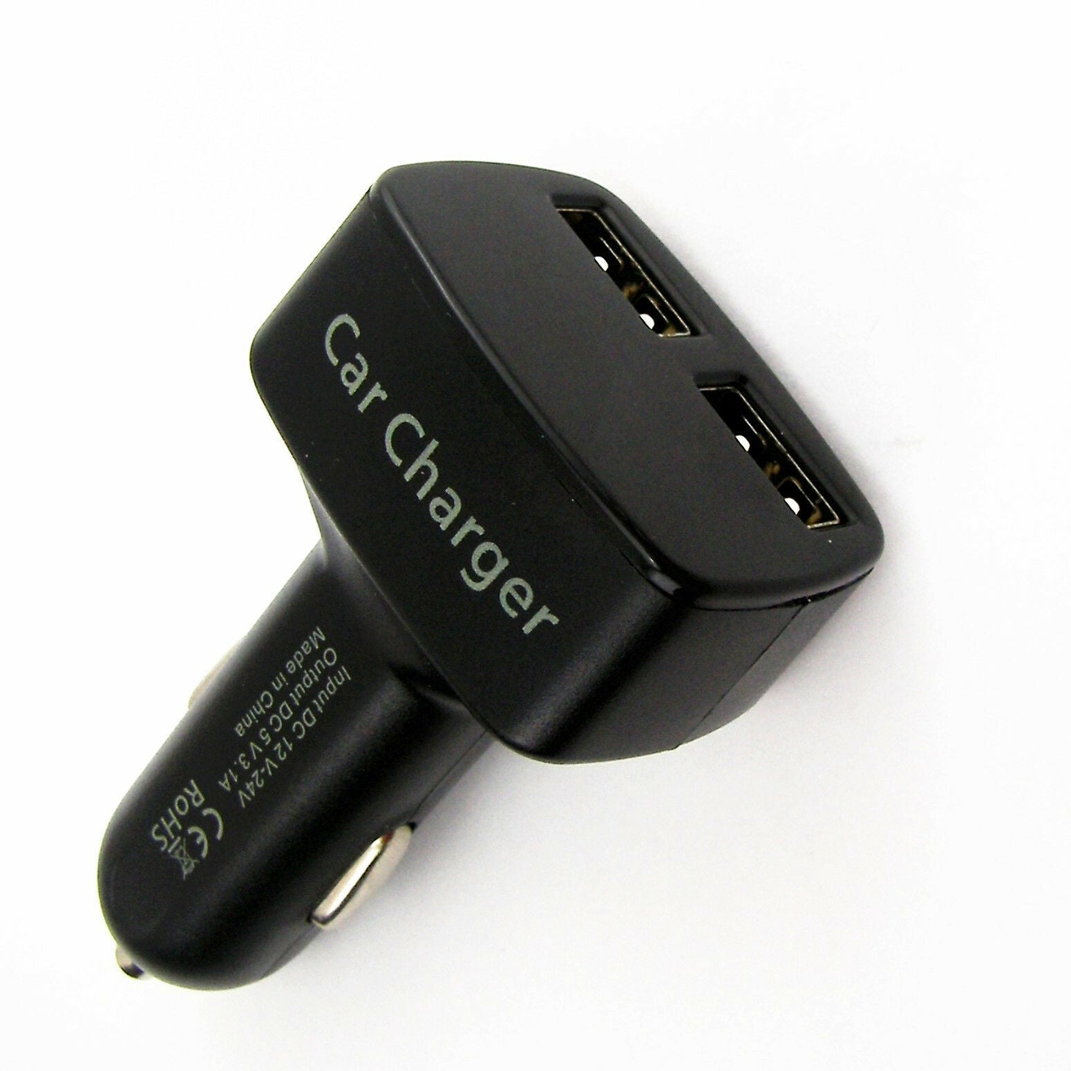 Black Car Charger/Thermometer/Ammeter/Voltmeter Dual USB Port 3.1A LED Monitor